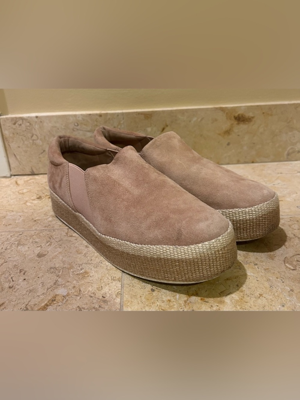 Vince Suede Platform Slip-On Sneakers Cream/Nude Espadrille Sole Size 8
